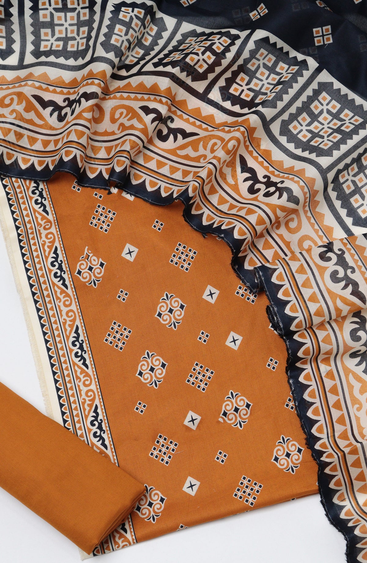 Bin Saeed Printed Cotton Unstitched 3 Piece Suit - D-04 - BS26FTH - Orange - Summer Collection