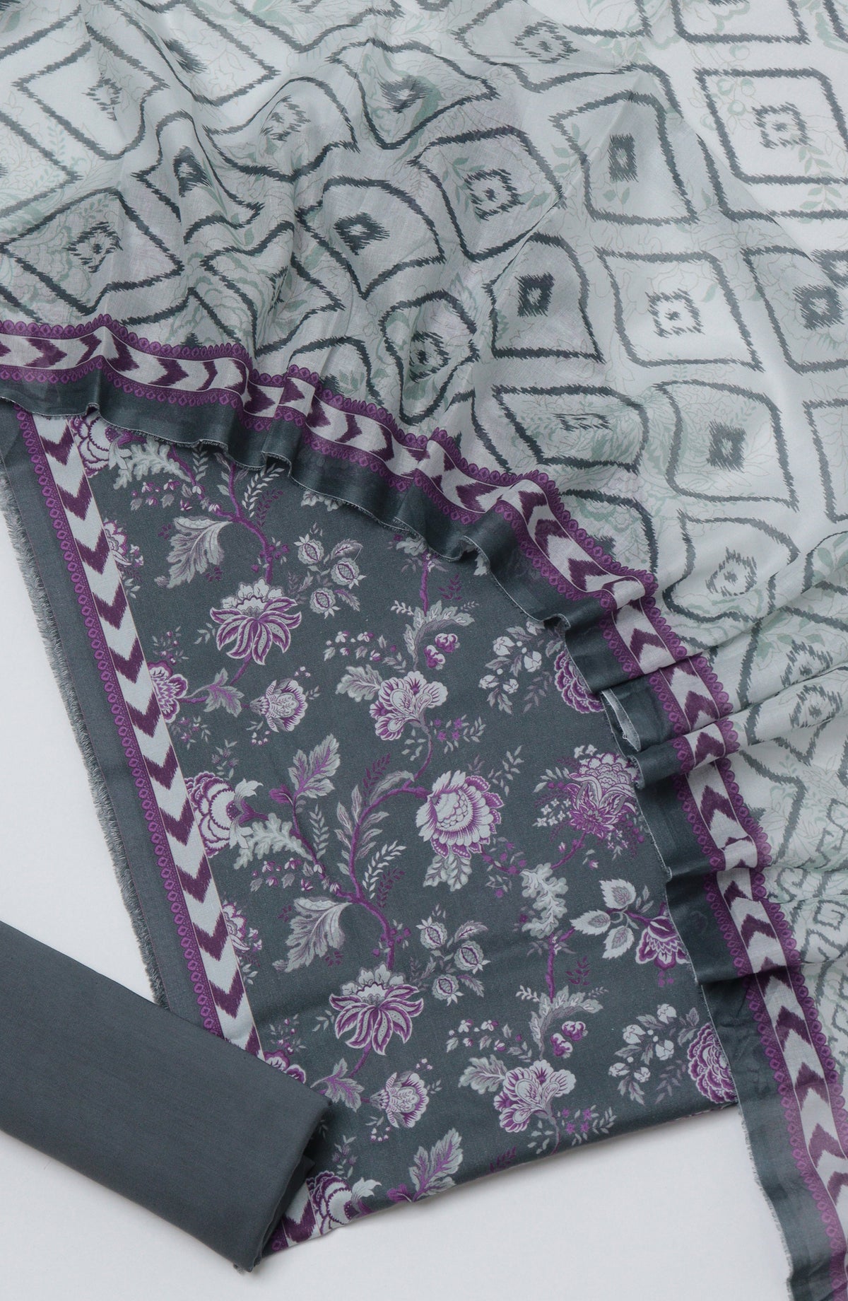 Bin Saeed Printed Cotton Unstitched 3 Piece Suit - D-17 - BS26FTH - Grey - Summer Collection