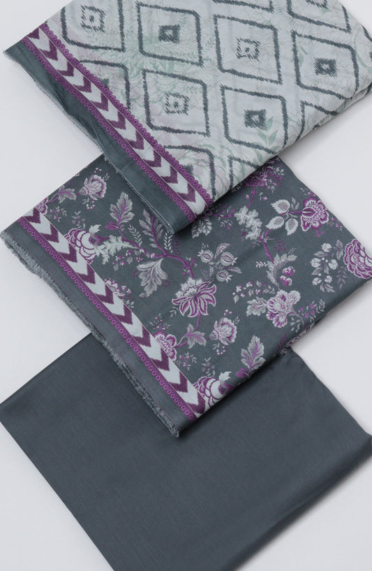 Bin Saeed Printed Cotton Unstitched 3 Piece Suit - D-17 - BS26FTH - Grey - Summer Collection