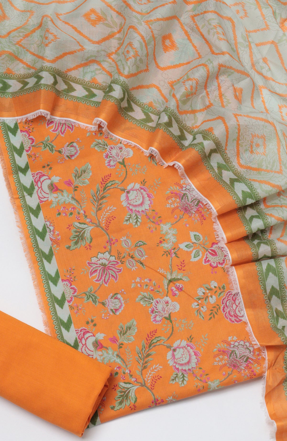 Bin Saeed Printed Cotton Unstitched 3 Piece Suit - D-03 - BS26FTH - Orange - Summer Collection