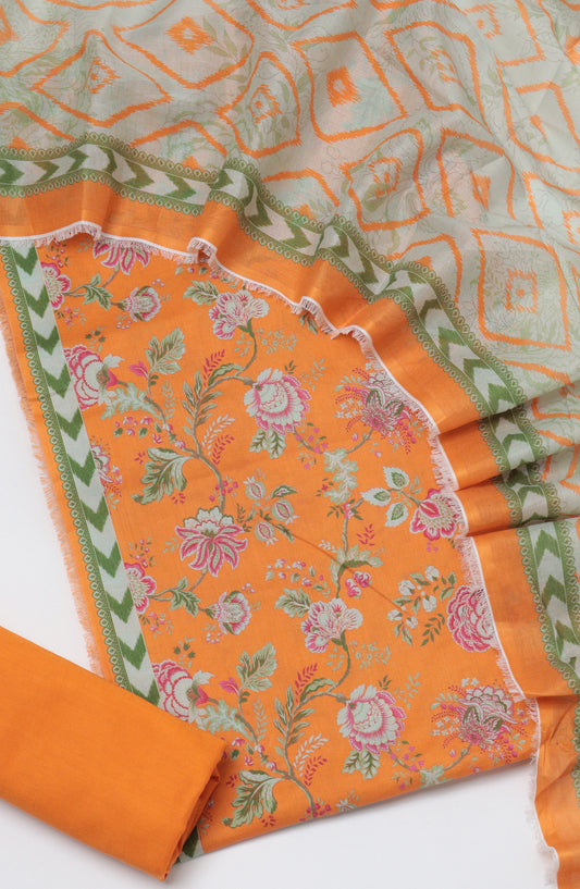 Bin Saeed Printed Cotton Unstitched 3 Piece Suit - D-03 - BS26FTH - Orange - Summer Collection
