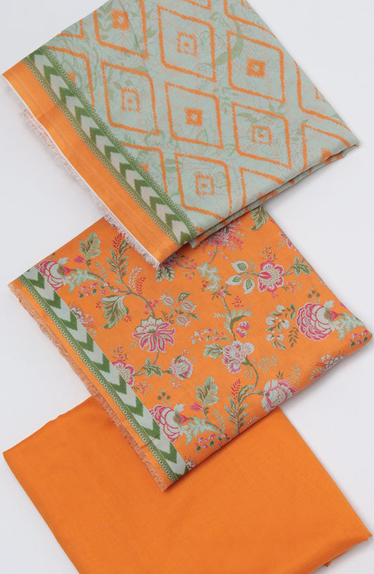 Bin Saeed Printed Cotton Unstitched 3 Piece Suit - D-03 - BS26FTH - Orange - Summer Collection