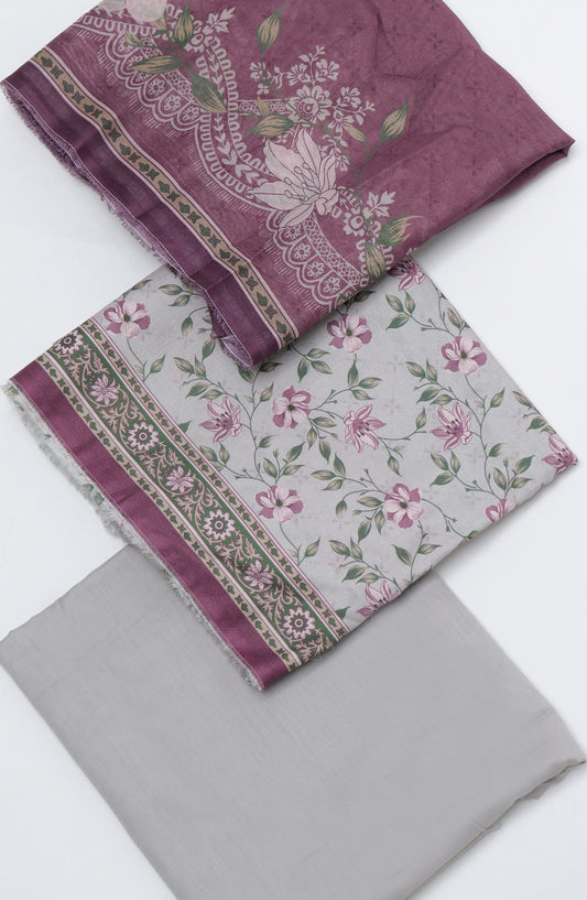 Bin Saeed Printed Cotton Unstitched 3 Piece Suit - D-02 - BS26FTH - Grey - Summer Collection
