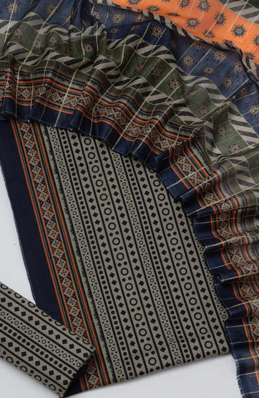 Bin Saeed Printed Cotton Unstitched 3 Piece Suit - D-14 - BS26FTH - Grey - Summer Collection