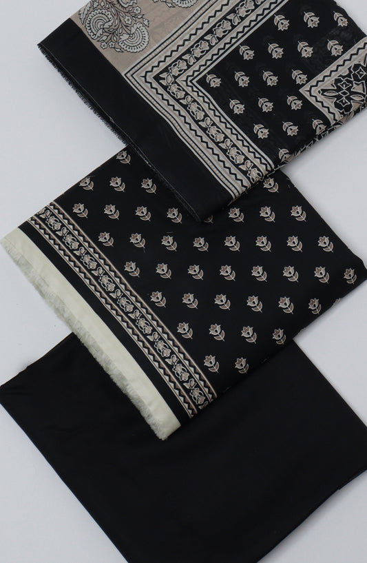 Bin Saeed Printed Cotton Unstitched 3 Piece Suit - D-13 - BS26FTH - Black - Summer Collection
