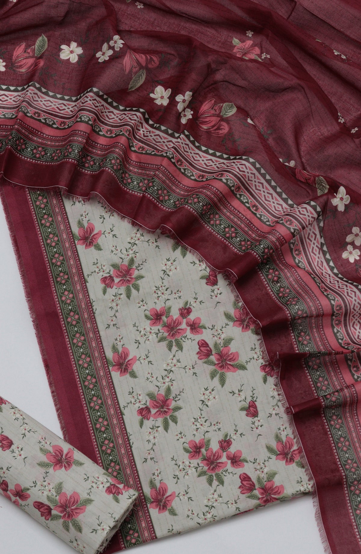 Bin Saeed Printed Cotton Unstitched 3 Piece Suit - D-09 - BS26FTH - Maroon - Summer Collection