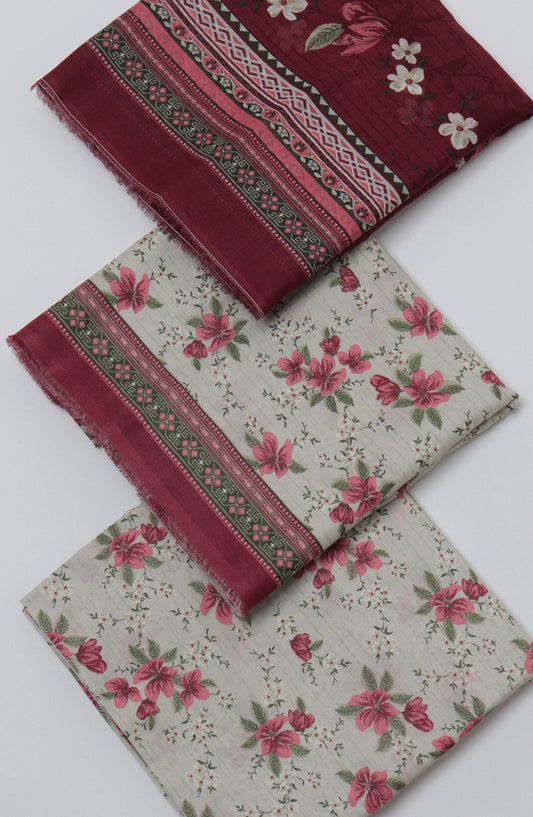 Bin Saeed Printed Cotton Unstitched 3 Piece Suit - D-09 - BS26FTH - Maroon - Summer Collection