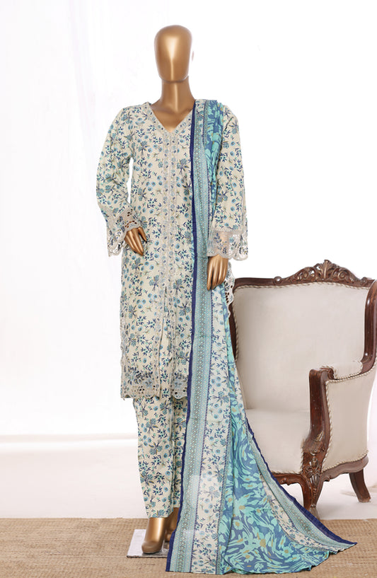Bin Saeed Embroidered Lawn Stitched 3 Piece Suit - Design-16 - BS26BRD - Blue - Summer Collection