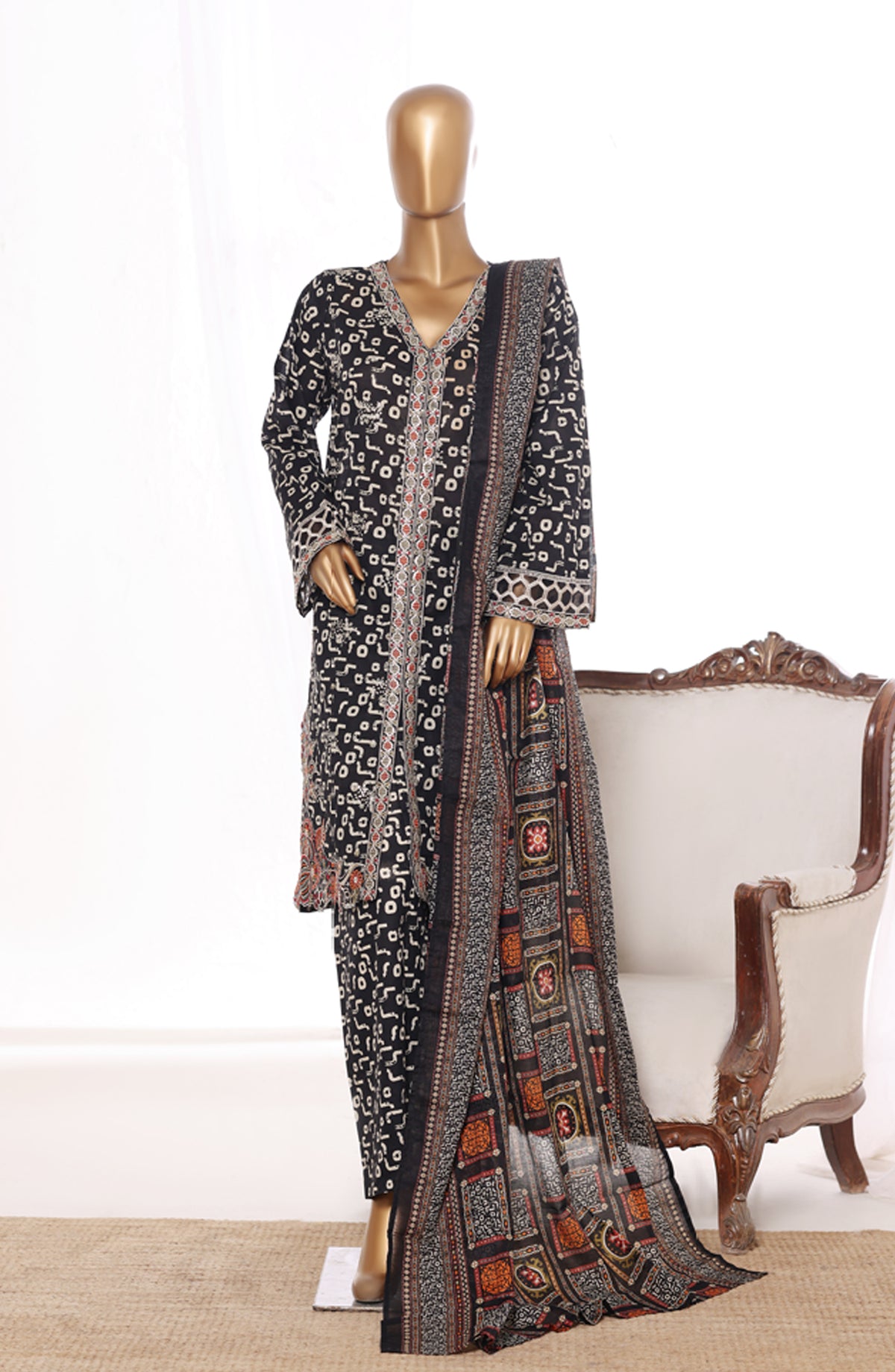 Bin Saeed Embroidered Lawn Stitched 3 Piece Suit - Design-14 - BS26BRD - Black - Summer Collection