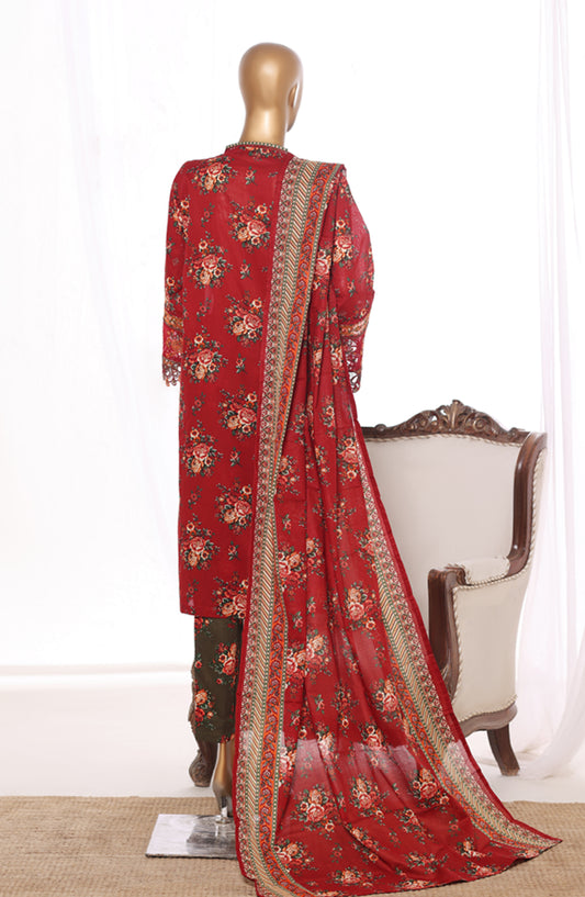 Bin Saeed Embroidered Lawn Stitched 3 Piece Suit - Design-13 - BS26BRD - Red - Summer Collection