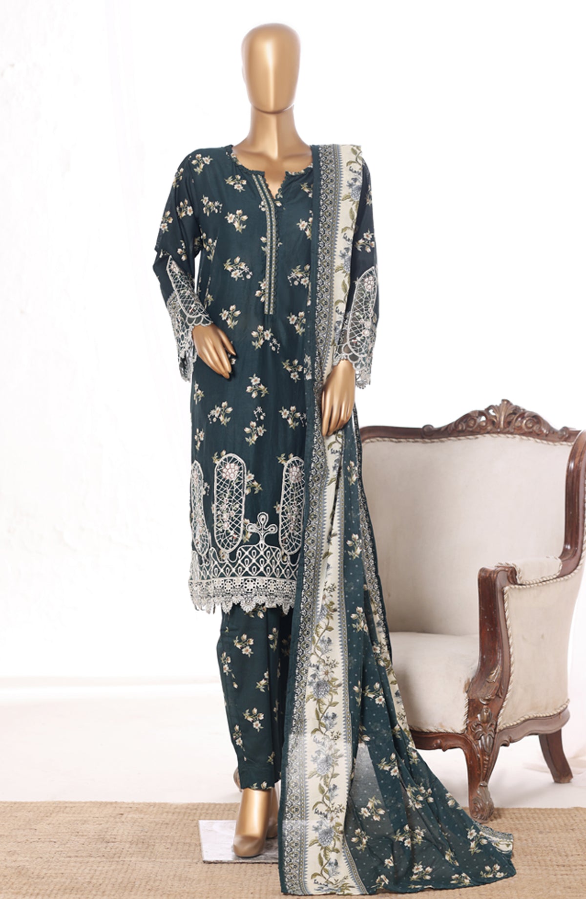 Bin Saeed Embroidered Lawn Stitched 3 Piece Suit - Design-10 - BS26BRD - Black - Summer Collection