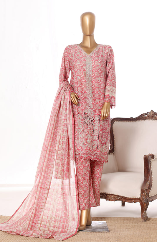 Bin Saeed Embroidered Lawn Stitched 3 Piece Suit - Design-09 - BS26BRD - Pink - Summer Collection