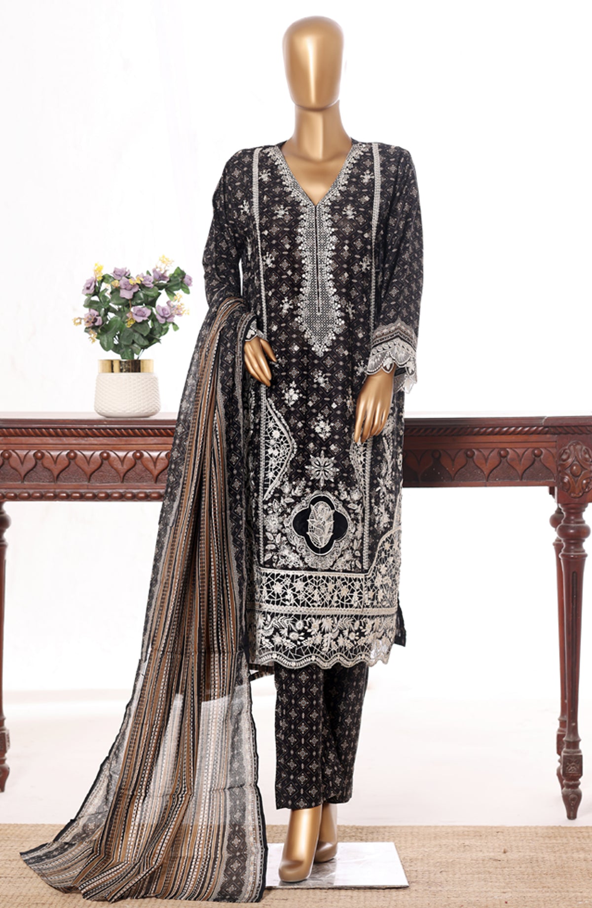 Bin Saeed Embroidered Lawn Stitched 3 Piece Suit - Design-08 - BS26BRD - Black - Summer Collection