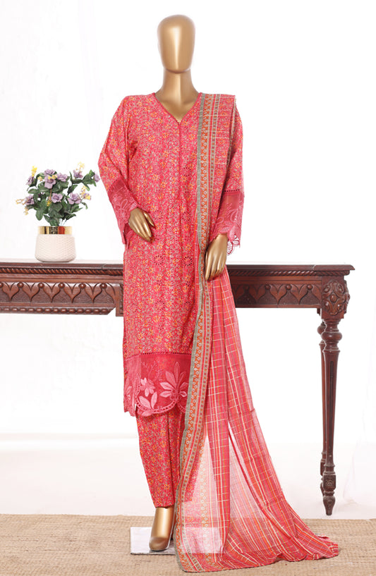 Bin Saeed Embroidered Lawn Stitched 3 Piece Suit - Design-07 - BS26BRD - Pink - Summer Collection