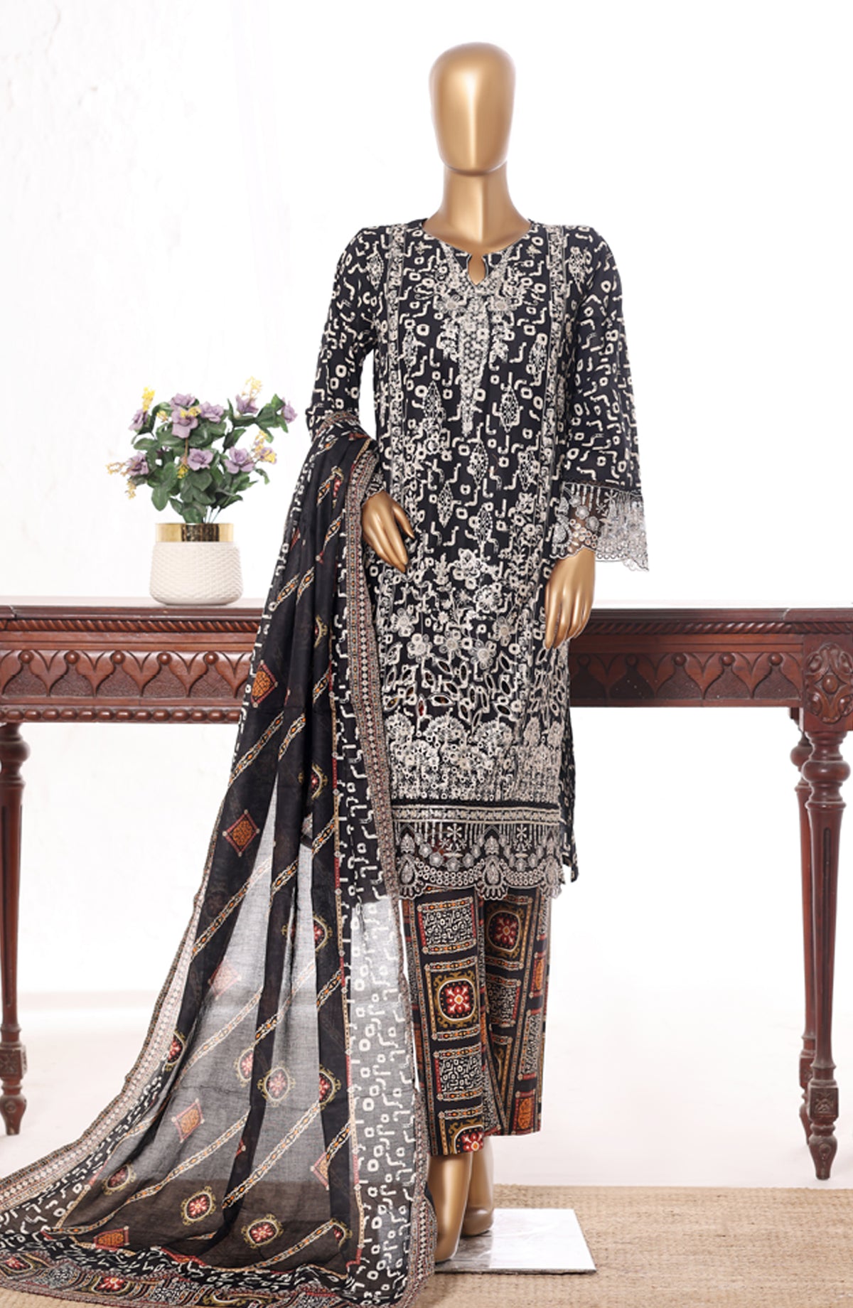 Bin Saeed Embroidered Lawn Stitched 3 Piece Suit - Design-06 - BS26BRD - Black - Summer Collection