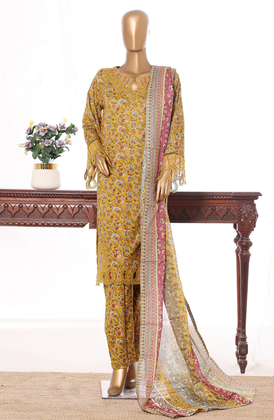 Bin Saeed Embroidered Lawn Stitched 3 Piece Suit - Design-05 - BS26BRD - Mustard - Summer Collection