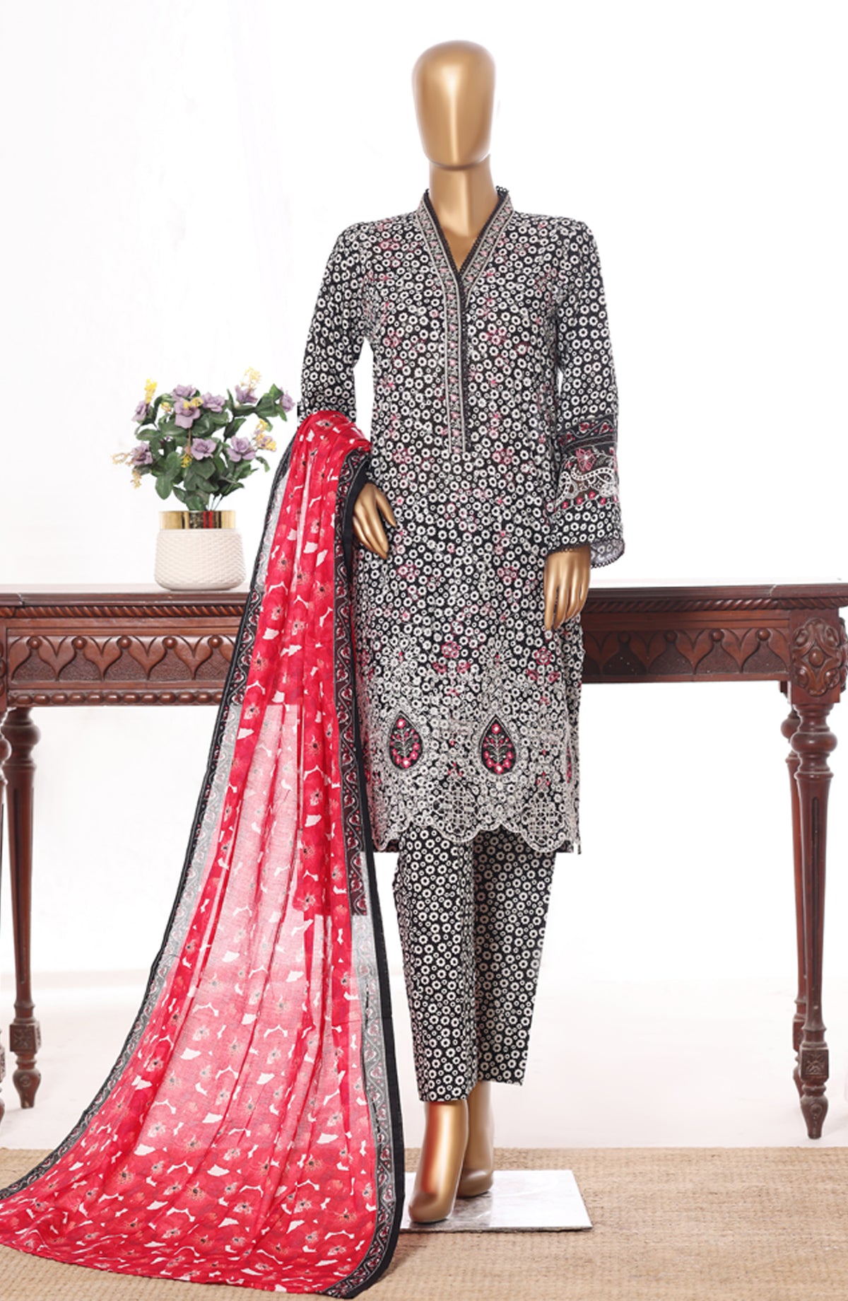 Bin Saeed Embroidered Lawn Stitched 3 Piece Suit - Design-04 - BS26BRD - Black - Summer Collection