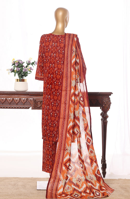 Bin Saeed Embroidered Lawn Stitched 3 Piece Suit - Design-03 - BS26BRD - Rust - Summer Collection