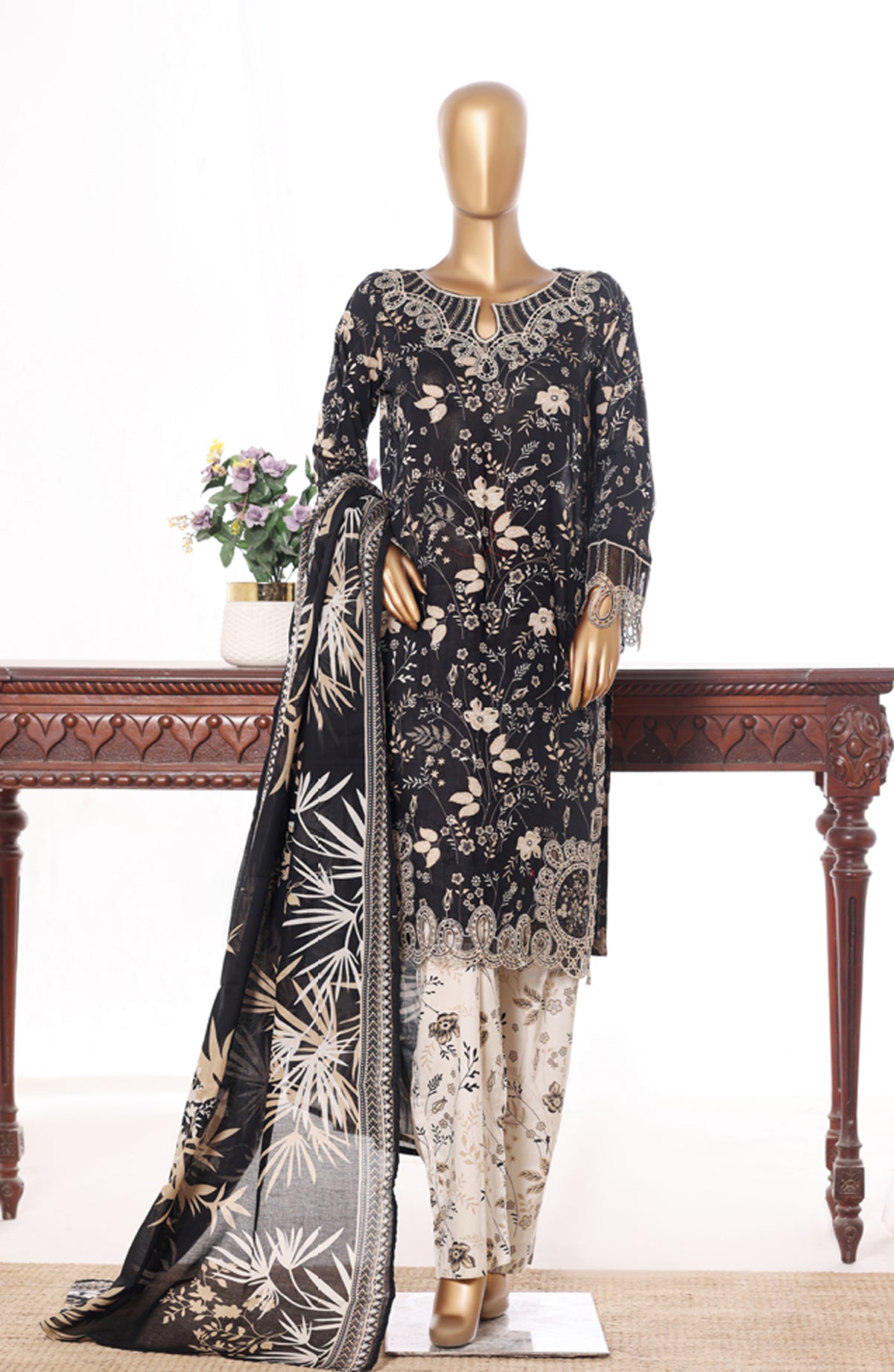 Bin Saeed Embroidered Lawn Stitched 3 Piece Suit - Design-02 - BS26BRD - Black - Summer Collection