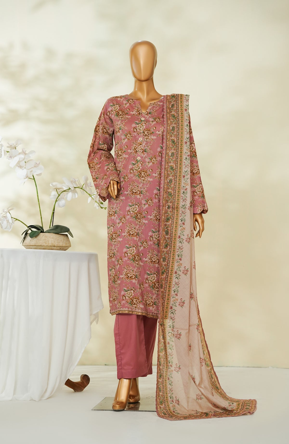 Bin Saeed Exclusive Printed Lawn Stitched 3 Piece Suit - D-12 - BS26STE - Pink - Summer Collection