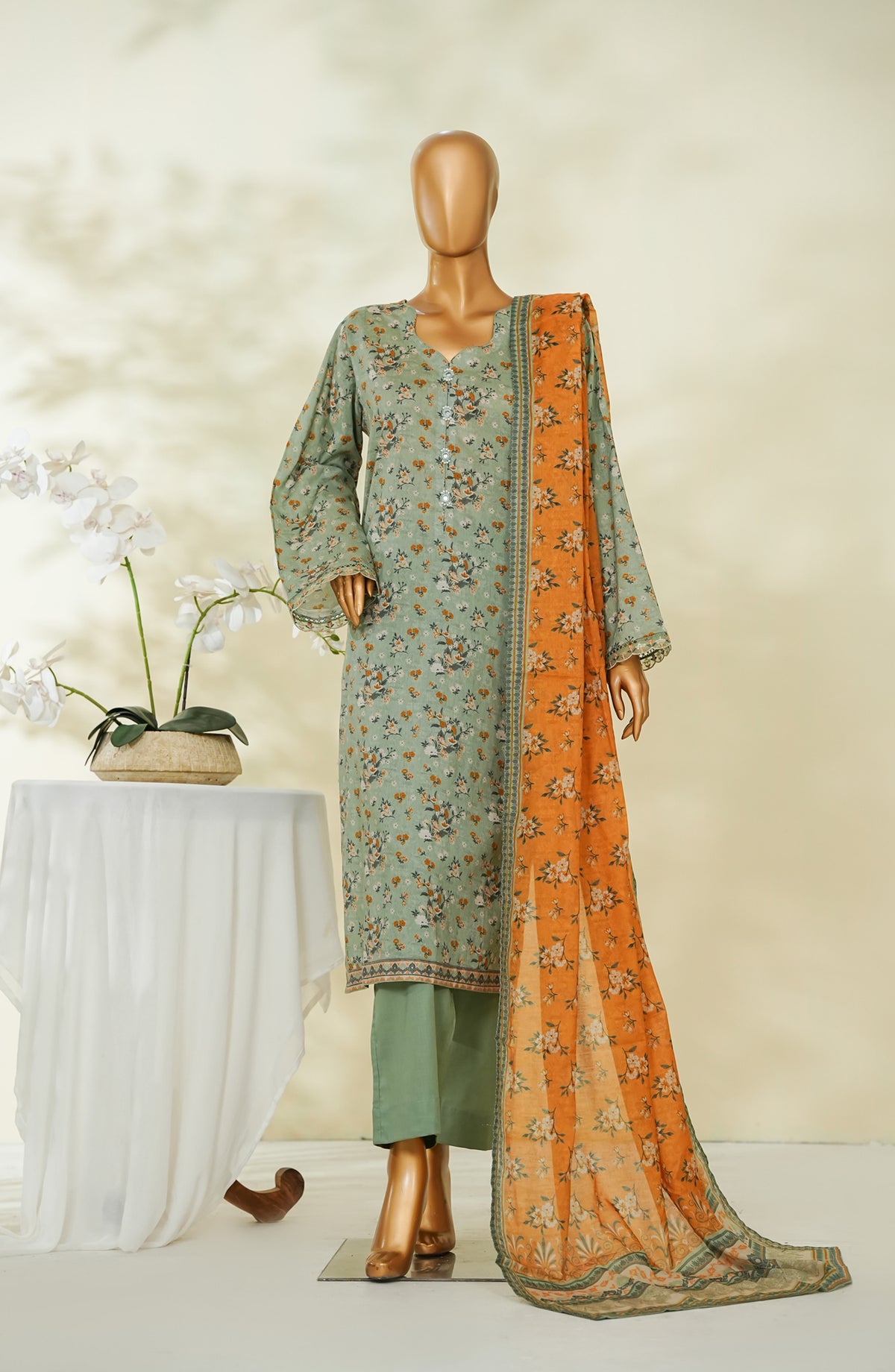 Bin Saeed Exclusive Printed Lawn Stitched 3 Piece Suit - D-11 - BS26STE - Green - Summer Collection