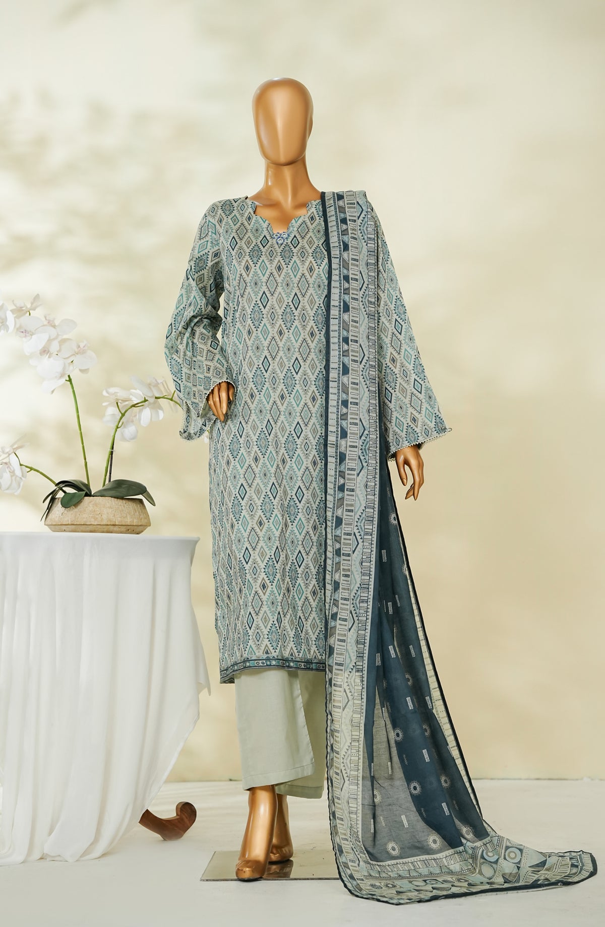 Bin Saeed Exclusive Printed Lawn Stitched 3 Piece Suit - D-08 - BS26STE - Green - Summer Collection
