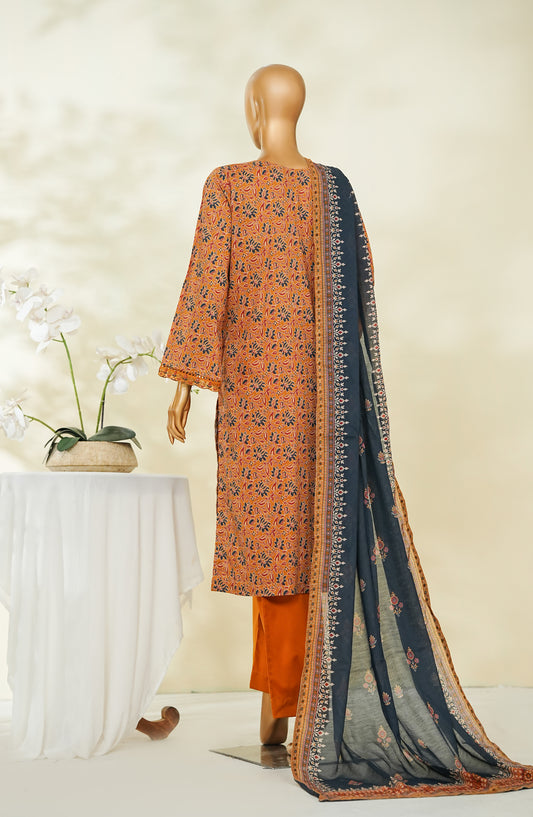 Bin Saeed Exclusive Printed Lawn Stitched 3 Piece Suit - D-05 - BS26STE - Orange - Summer Collection