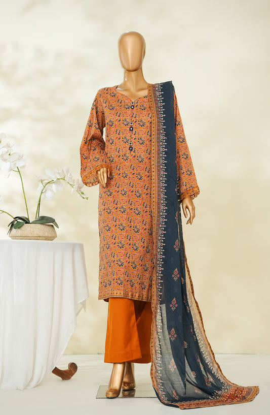 Bin Saeed Exclusive Printed Lawn Stitched 3 Piece Suit - D-05 - BS26STE - Orange - Summer Collection