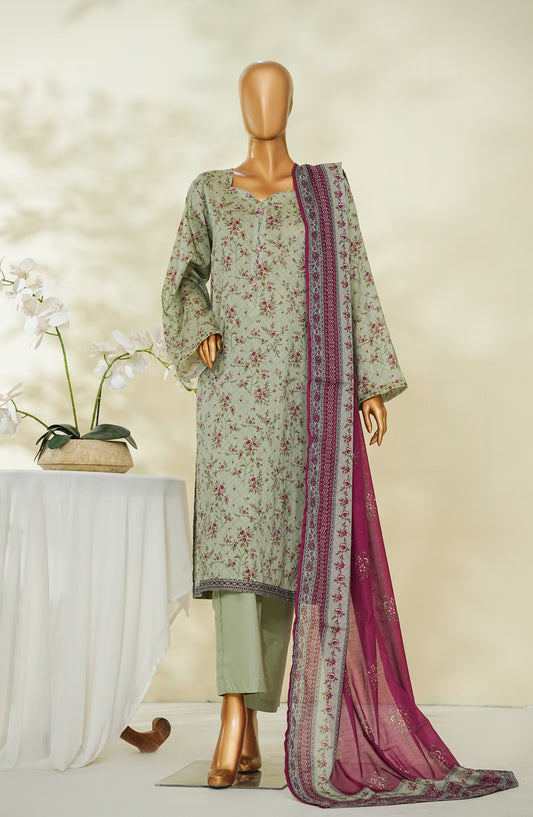 Bin Saeed Exclusive Printed Lawn Stitched 3 Piece Suit - D-02 - BS26STE - Green - Summer Collection