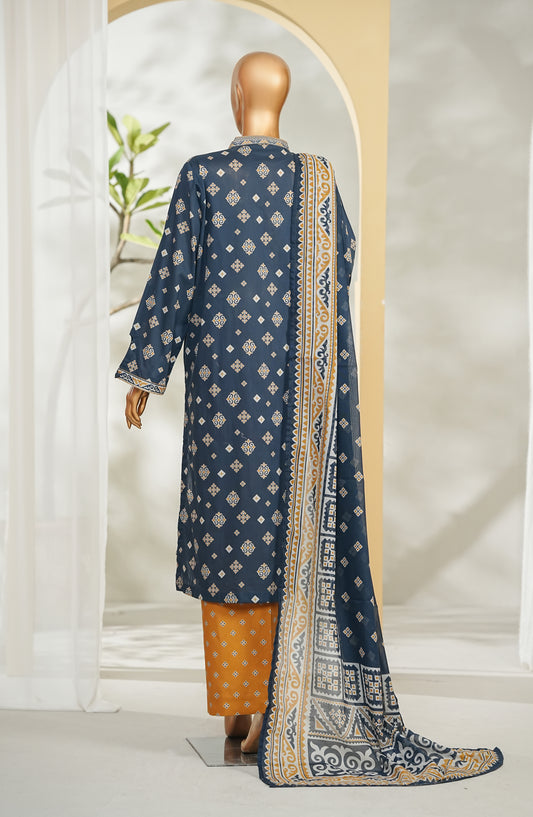 Bin Saeed Printed Lawn Stitched 3 Piece Suit - Design-45 - BS26RT - Blue - Summer Collection