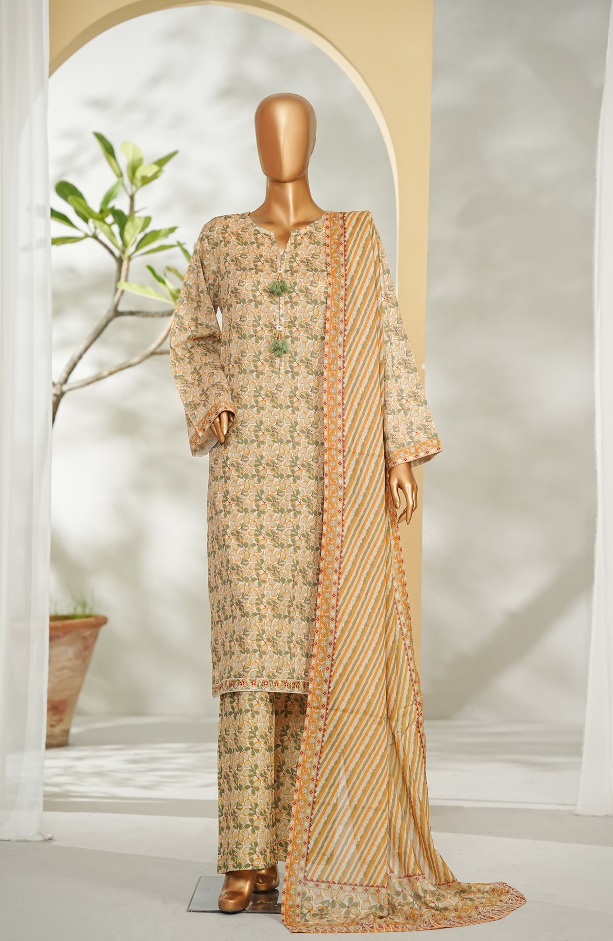 Bin Saeed Printed Lawn Stitched 3 Piece Suit - Design-23 - BS26RT - Beige - Summer Collection