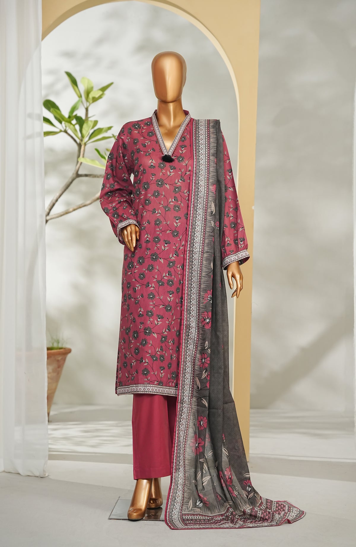 Bin Saeed Printed Lawn Stitched 3 Piece Suit - Design-42 - BS26RT - Pink - Summer Collection
