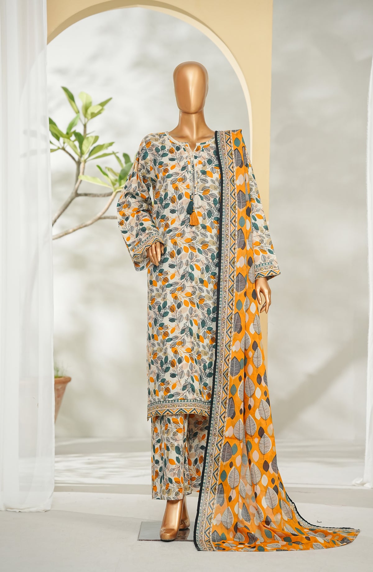 Bin Saeed Printed Lawn Stitched 3 Piece Suit - Design-20 - BS26RT - Yellow - Summer Collection