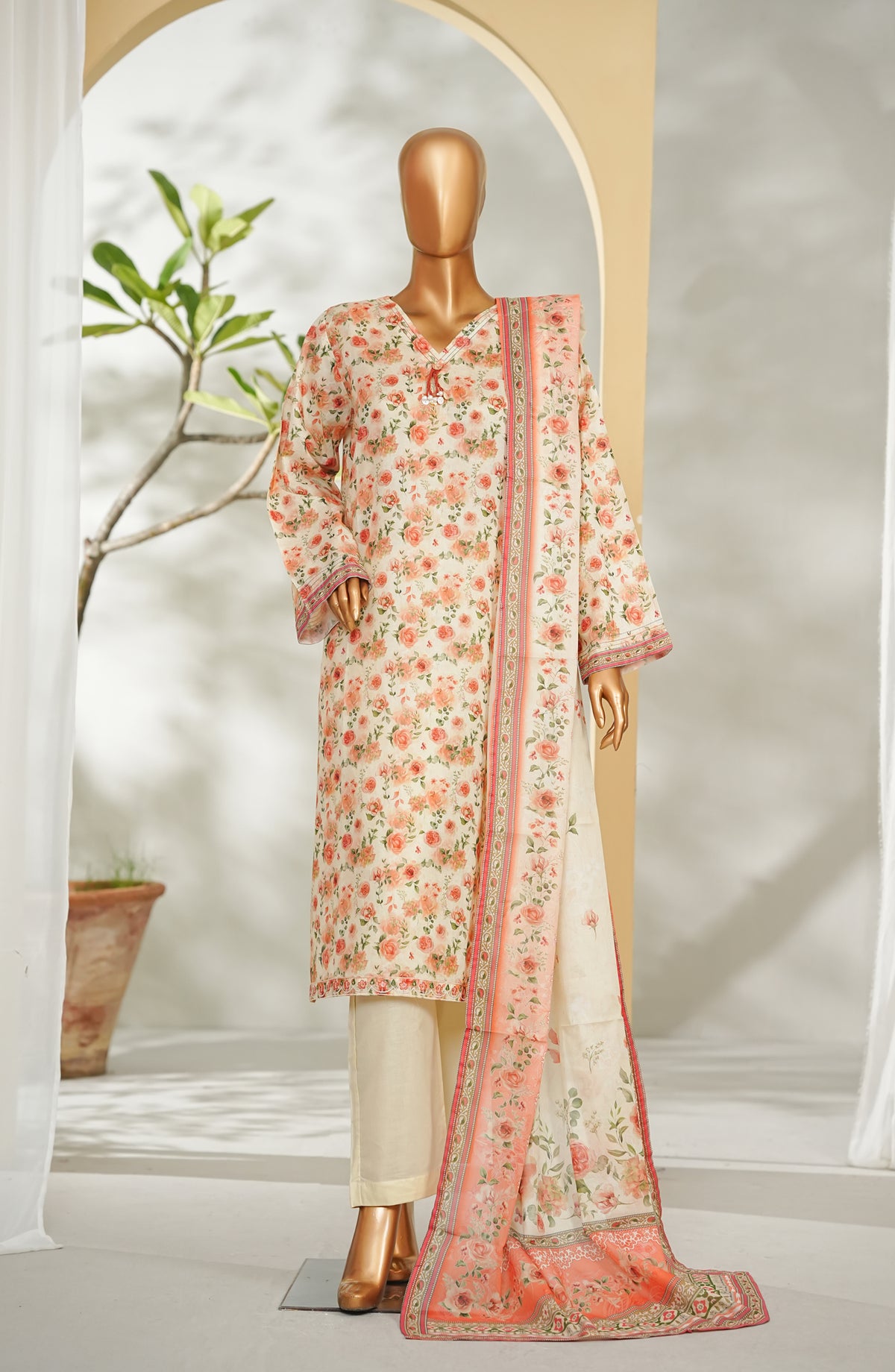 Bin Saeed Printed Lawn Stitched 3 Piece Suit - Design-36 - BS26RT - Pink - Summer Collection