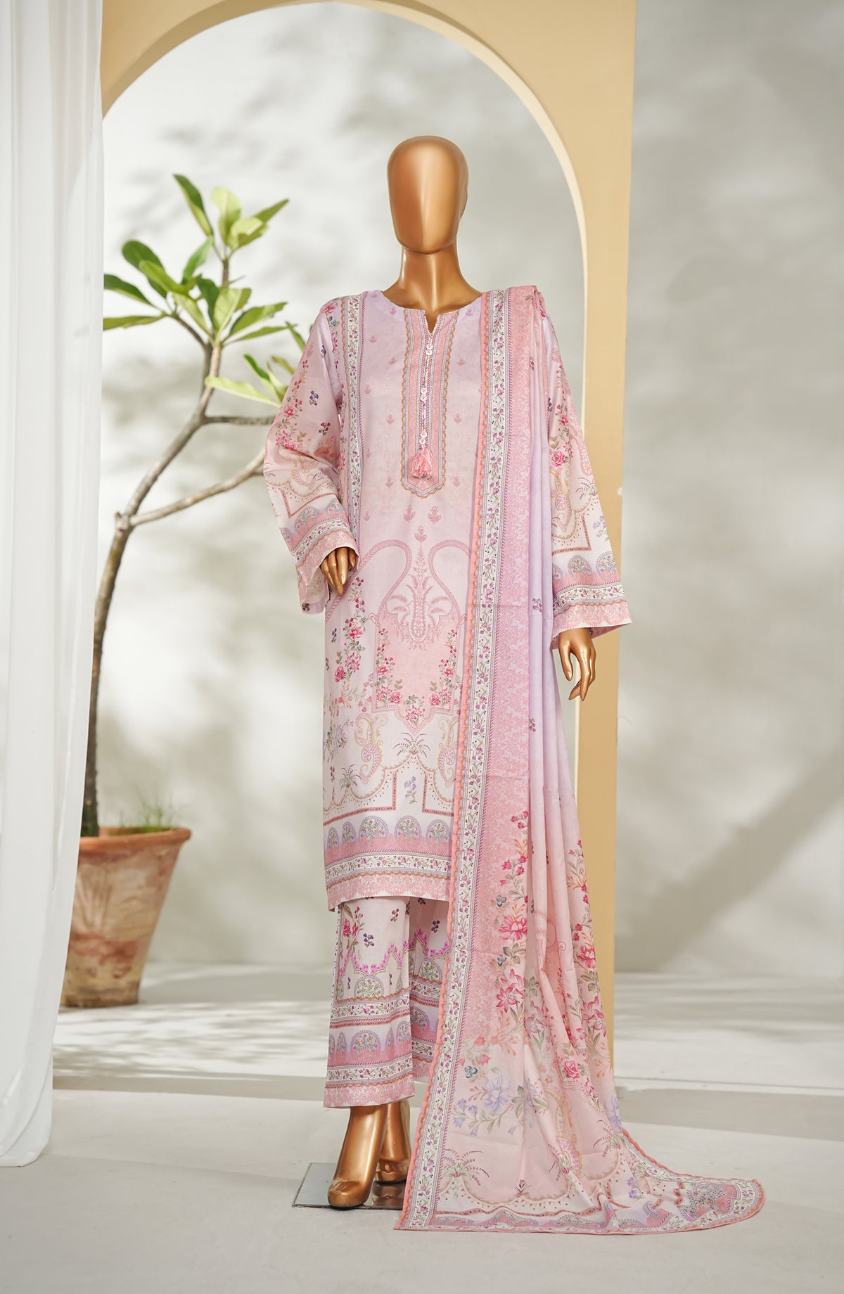 Bin Saeed Printed Lawn Stitched 3 Piece Suit - Design-34 - BS26RT - Pink - Summer Collection