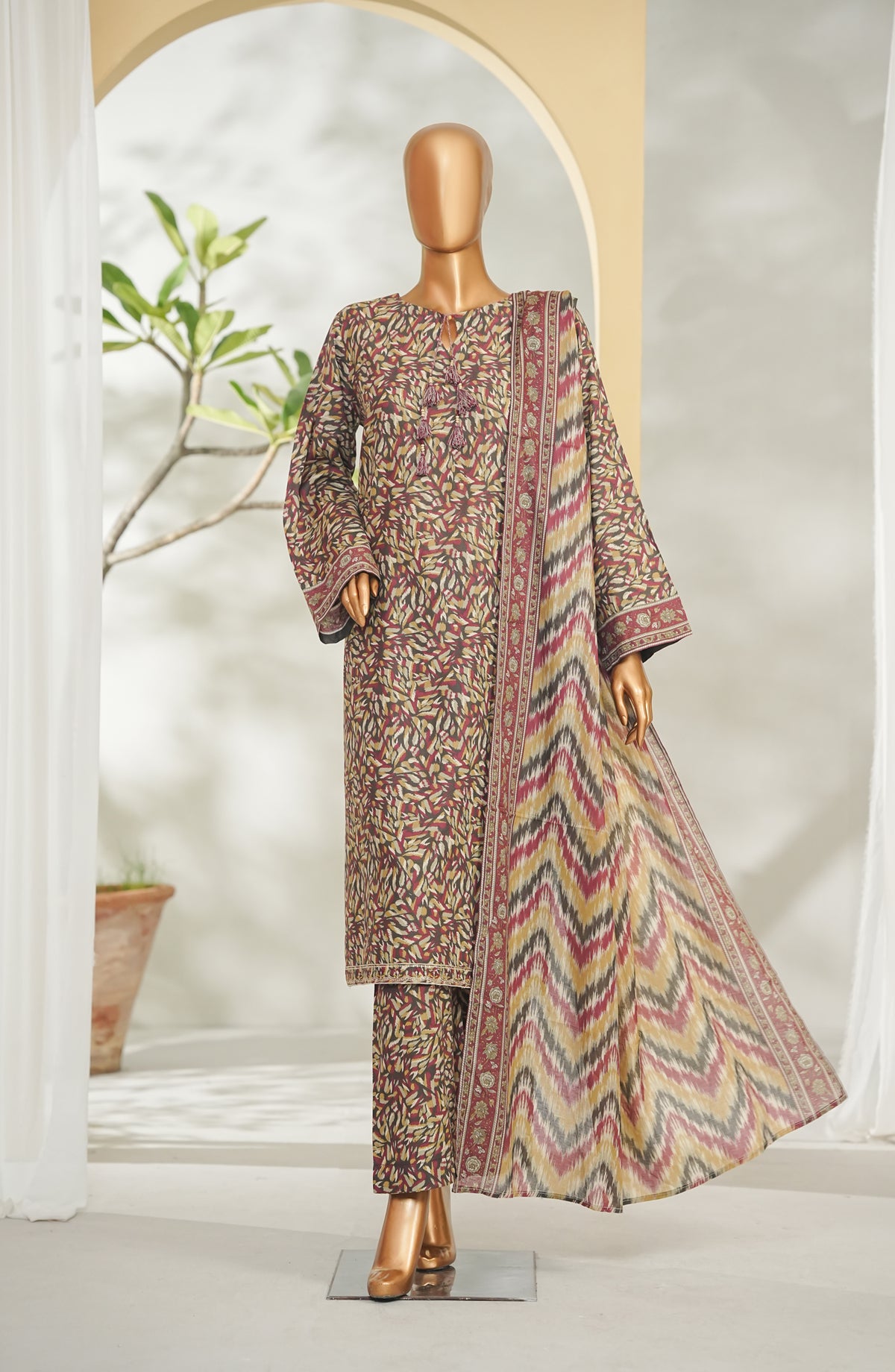 Bin Saeed Printed Lawn Stitched 3 Piece Suit - Design-12 - BS26RT - Beige - Summer Collection