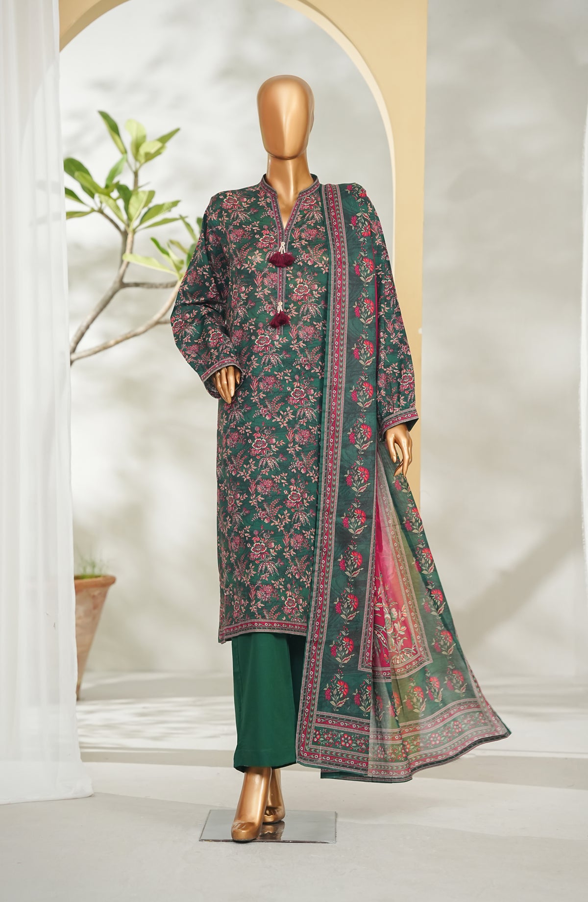 Bin Saeed Printed Lawn Stitched 3 Piece Suit - Design-32 - BS26RT - Green - Summer Collection