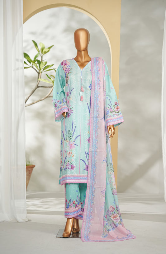 Bin Saeed Printed Lawn Stitched 3 Piece Suit - Design-30 - BS26RT - Sky Blue - Summer Collection