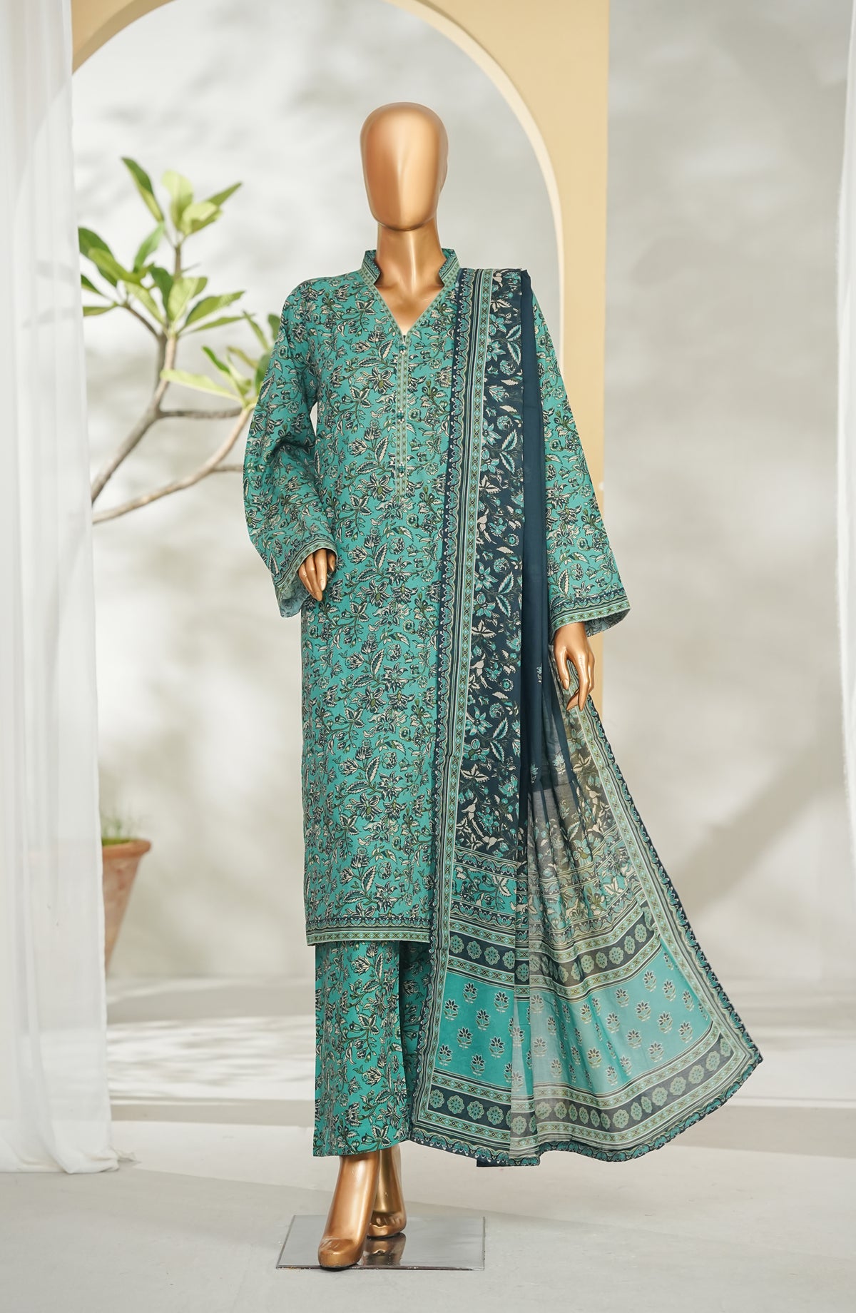 Bin Saeed Printed Lawn Stitched 3 Piece Suit - Design-29 - BS26RT - Green - Summer Collection