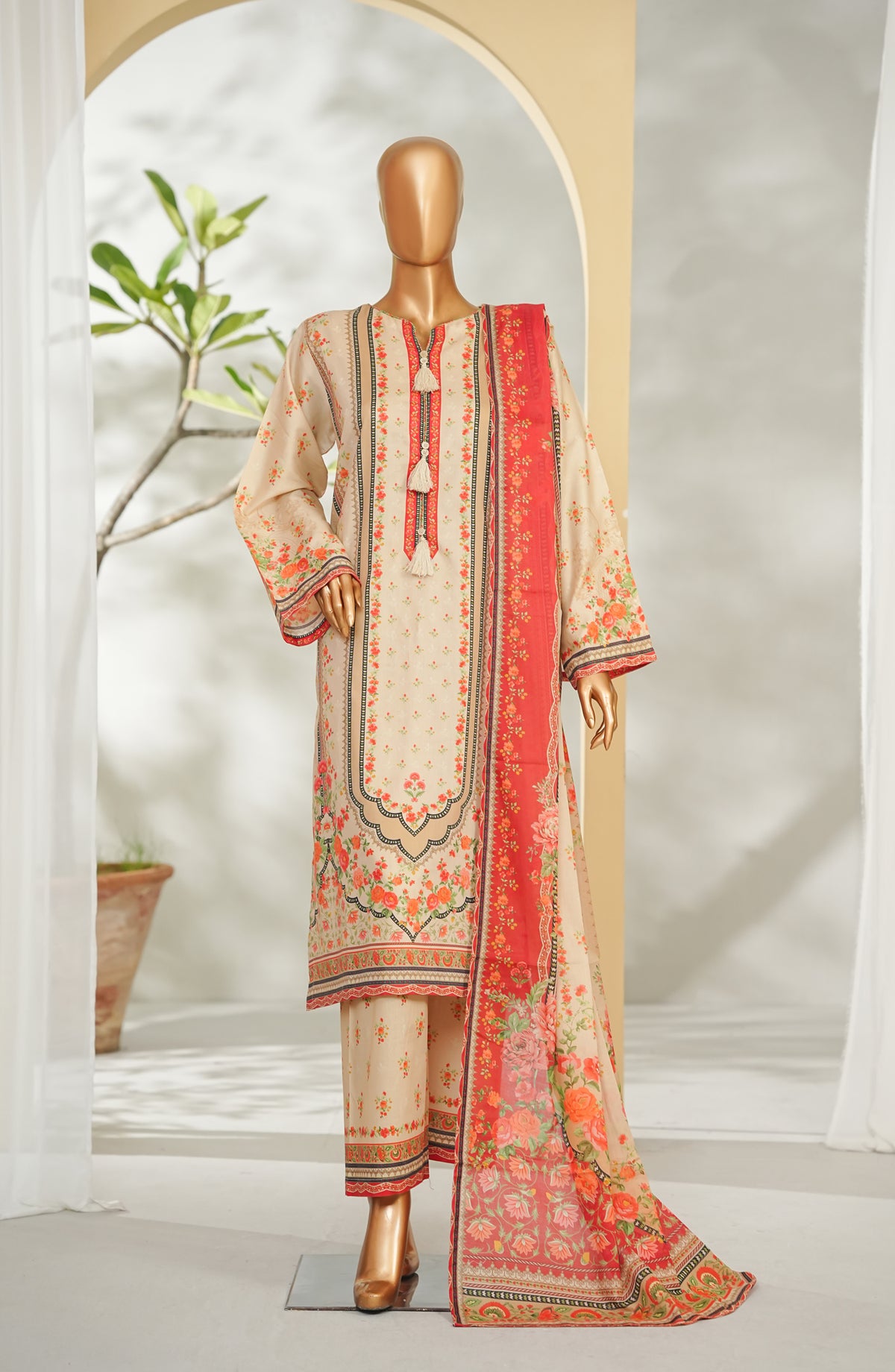 Bin Saeed Printed Lawn Stitched 3 Piece Suit - Design-27 - BS26RT - Peach - Summer Collection