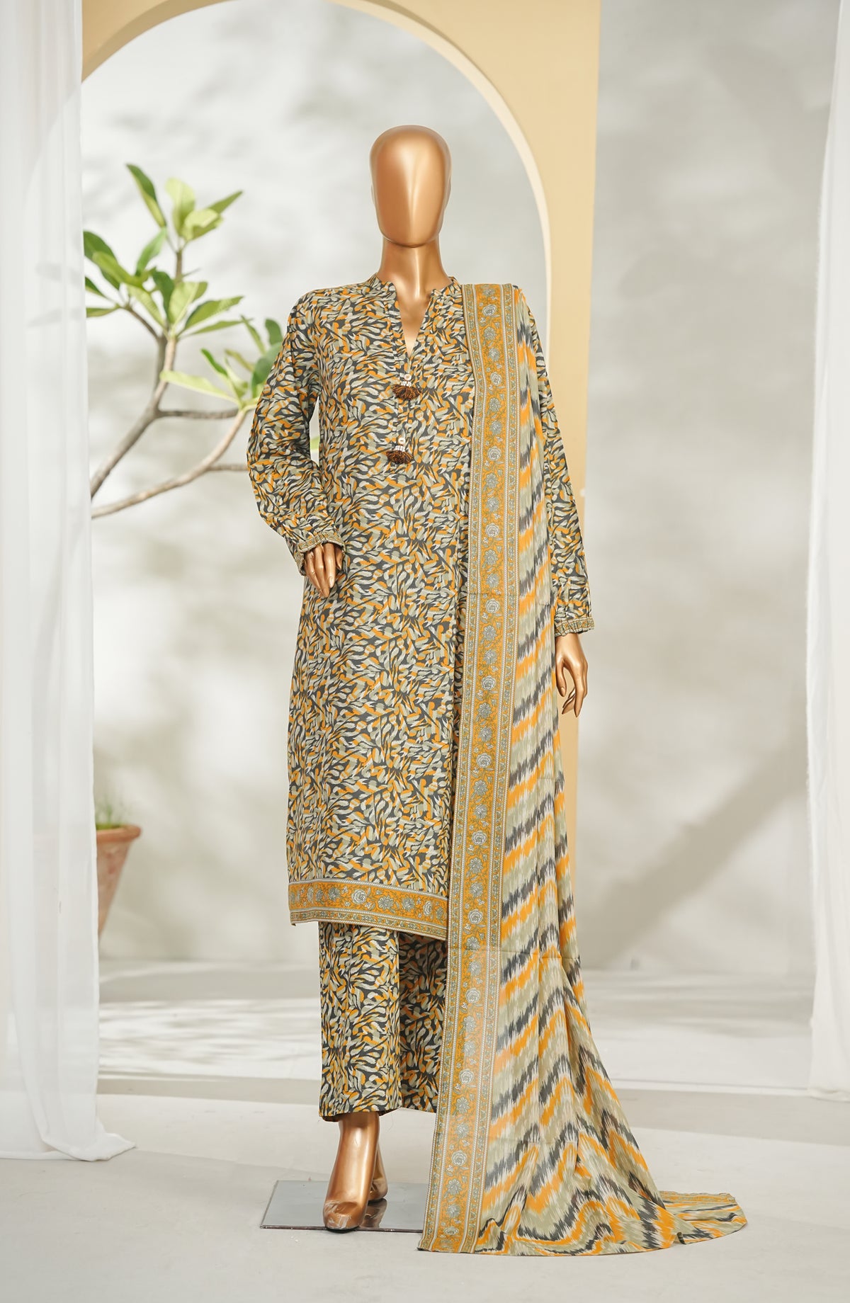 Bin Saeed Printed Lawn Stitched 3 Piece Suit - Design-04 - BS26RT - Yellow - Summer Collection