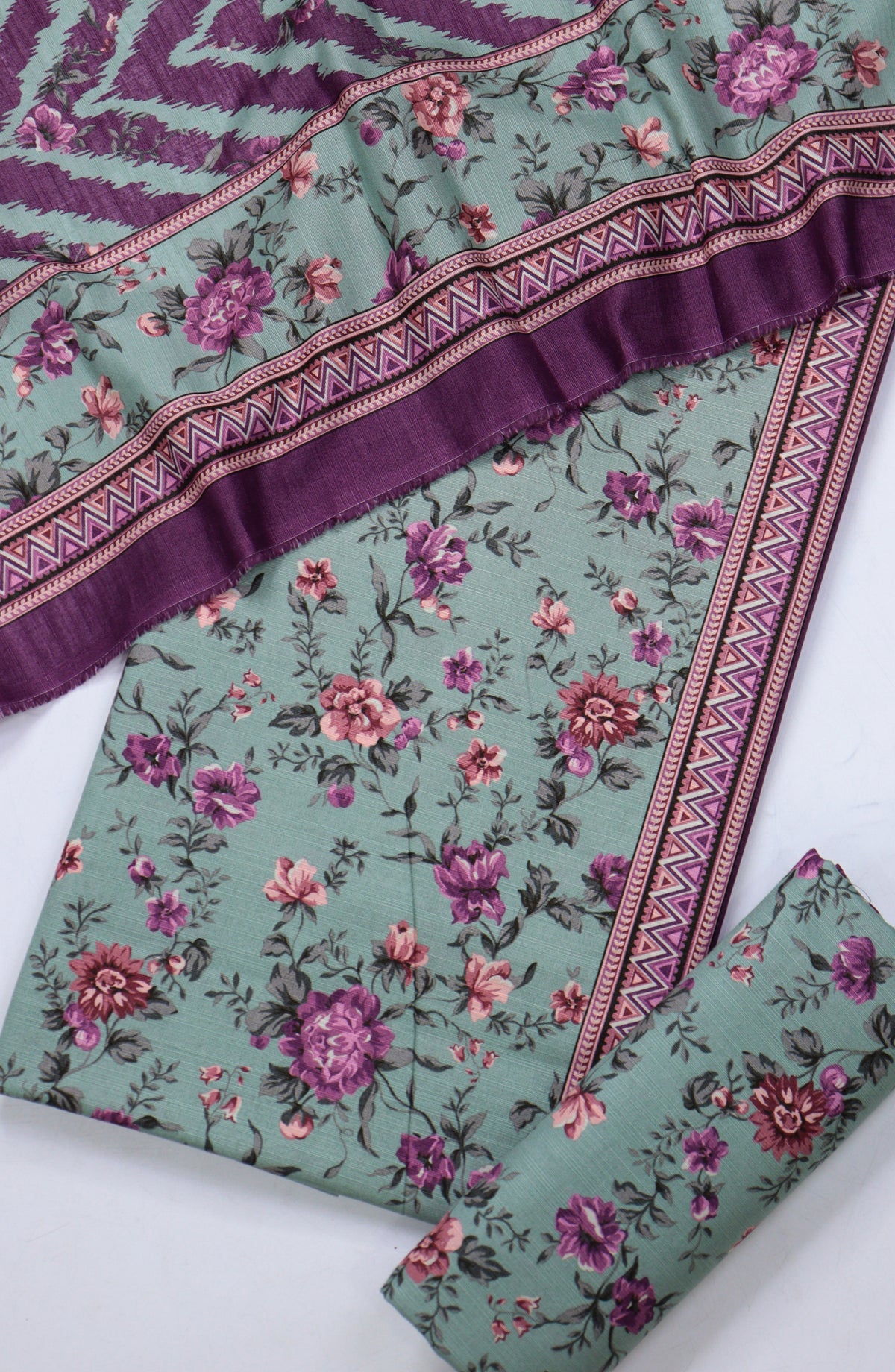 Bin Saeed Printed Khaddar Unstitched 3 Piece Suit - Design-12 - BS25KHD - Green - Winter Collection