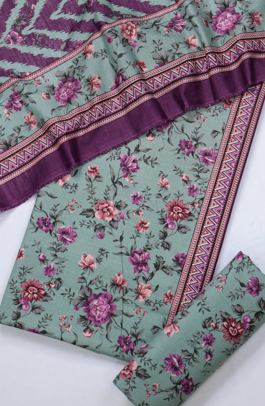 Bin Saeed Printed Khaddar Unstitched 3 Piece Suit - Design-12 - BS25KHD - Green - Winter Collection