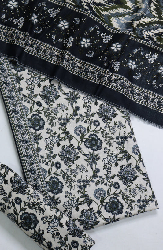 Bin Saeed Printed Khaddar Unstitched 3 Piece Suit - Design-30 - BS25KHD - Black - Winter Collection