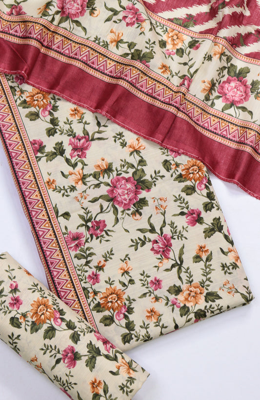 Bin Saeed Printed Khaddar Unstitched 3 Piece Suit - Design-13 - BS25KHD - Yellow - Winter Collection