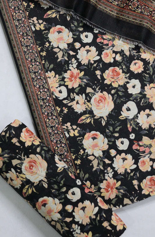 Bin Saeed Printed Khaddar Unstitched 3 Piece Suit - Design-31 - BS25KHD - Black - Winter Collection