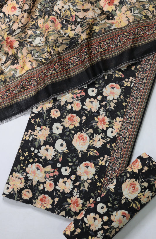 Bin Saeed Printed Khaddar Unstitched 3 Piece Suit - Design-31 - BS25KHD - Black - Winter Collection