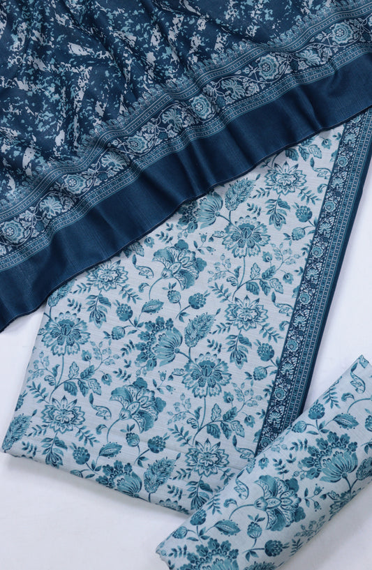 Bin Saeed Printed Khaddar Unstitched 3 Piece Suit - Design-11 - BS25KHD - Light Blue - Winter Collection