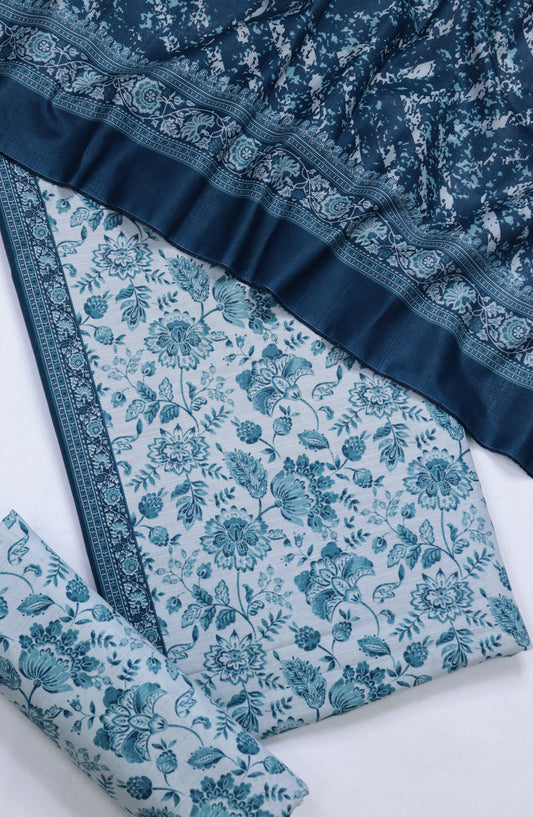 Bin Saeed Printed Khaddar Unstitched 3 Piece Suit - Design-11 - BS25KHD - Light Blue - Winter Collection