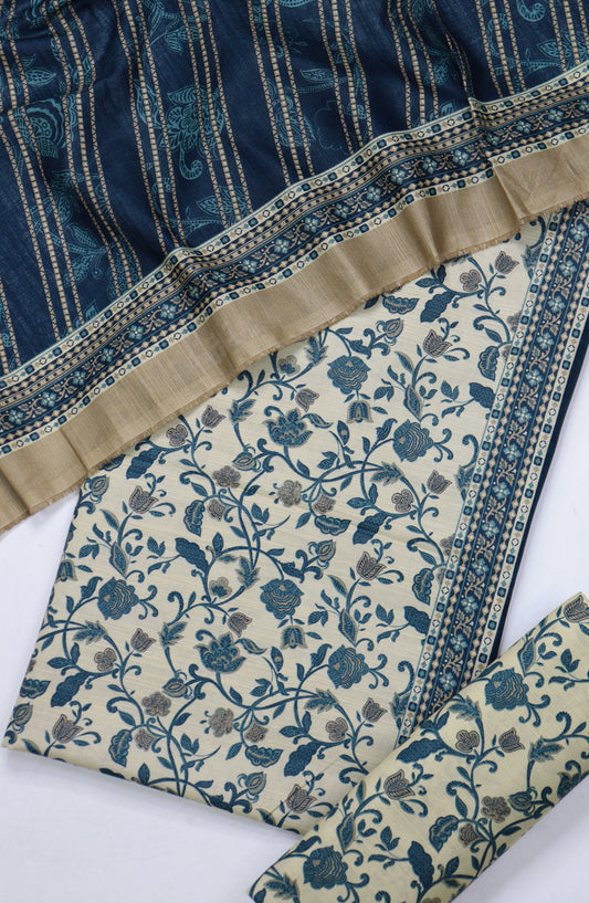 Bin Saeed Printed Khaddar Unstitched 3 Piece Suit - Design-10 - BS25KHD - Blue - Winter Collection